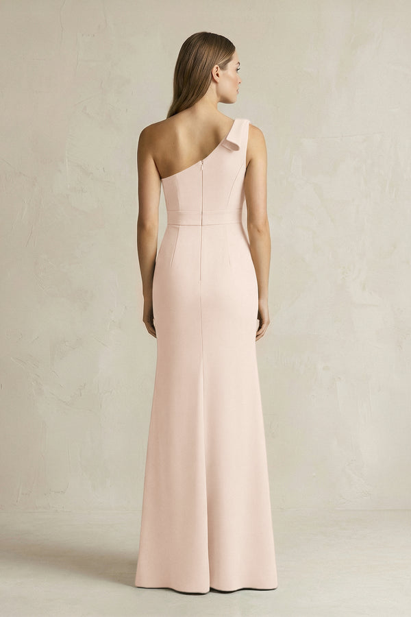 One - Shoulder Sheath Satin Long Bridesmaid Dress in Buttercream - KISS BRIDAL Bridesmaid Dresses