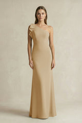 One - Shoulder Sheath Satin Long Bridesmaid Dress in Champagne - KISS BRIDAL Bridesmaid Dresses