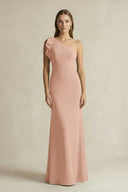 One - Shoulder Sheath Satin Long Bridesmaid Dress in Champagne Rose - KISS BRIDAL Bridesmaid Dresses