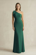 One - Shoulder Sheath Satin Long Bridesmaid Dress in Dark Green - KISS BRIDAL Bridesmaid Dresses