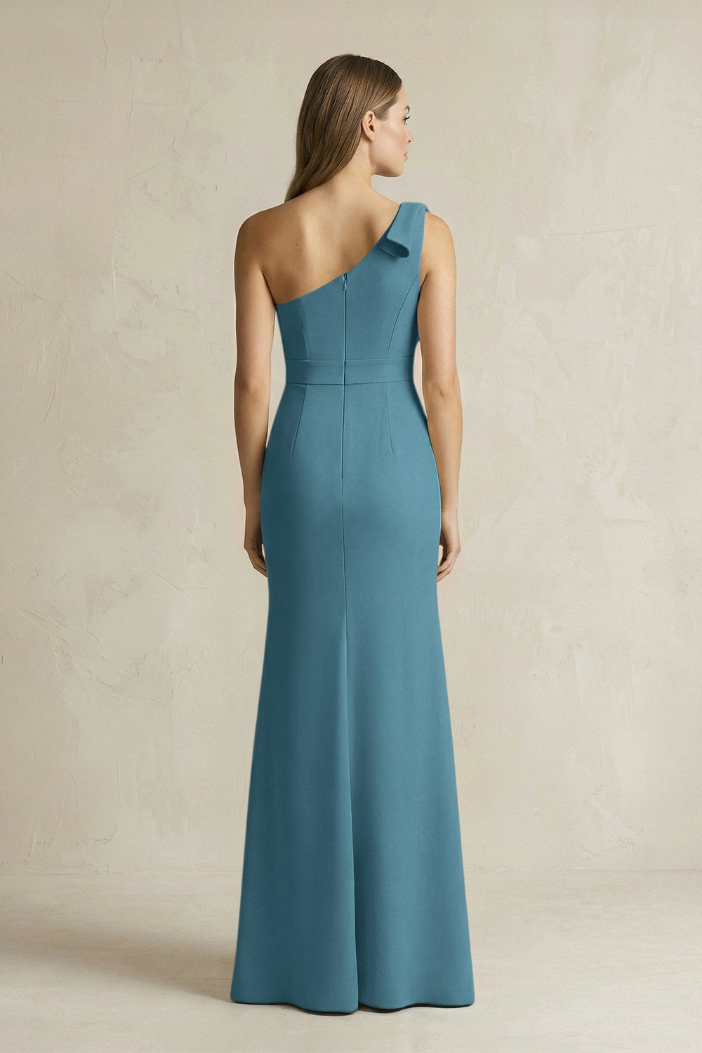 One - Shoulder Sheath Satin Long Bridesmaid Dress in Dark Teal - KISS BRIDAL Bridesmaid Dresses