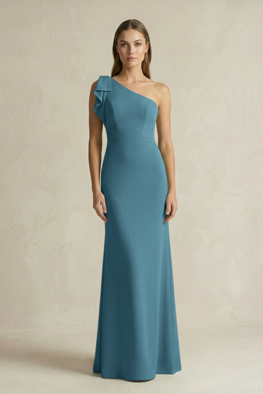 One - Shoulder Sheath Satin Long Bridesmaid Dress in Dark Teal - KISS BRIDAL Bridesmaid Dresses
