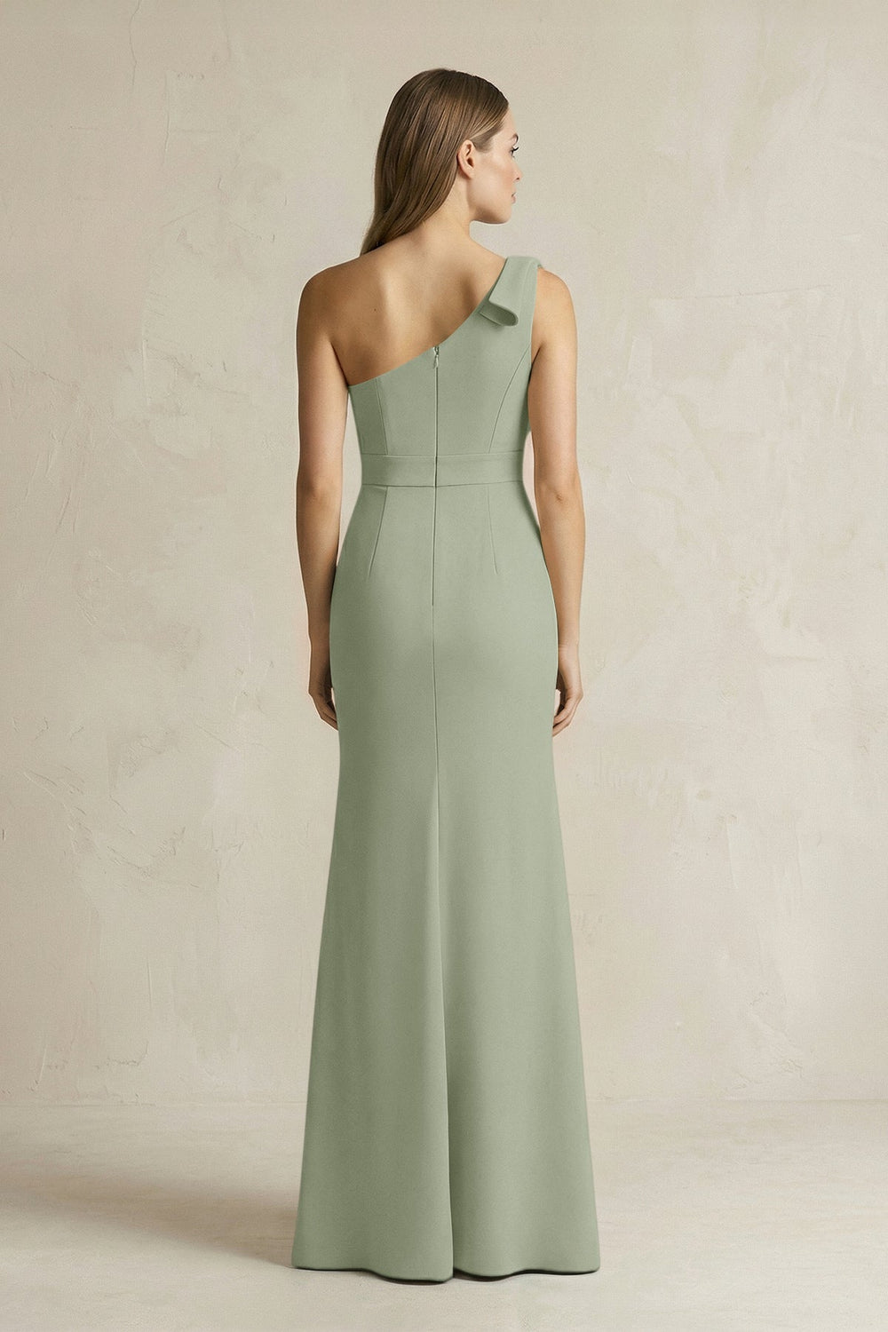One - Shoulder Sheath Satin Long Bridesmaid Dress in Dove Gray - KISS BRIDAL Bridesmaid Dresses