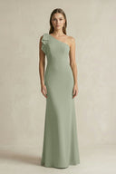 One - Shoulder Sheath Satin Long Bridesmaid Dress in Dove Gray - KISS BRIDAL Bridesmaid Dresses