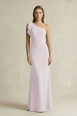 One - Shoulder Sheath Satin Long Bridesmaid Dress in Dusk - SHE IS ME Bridesmaid Dresses
