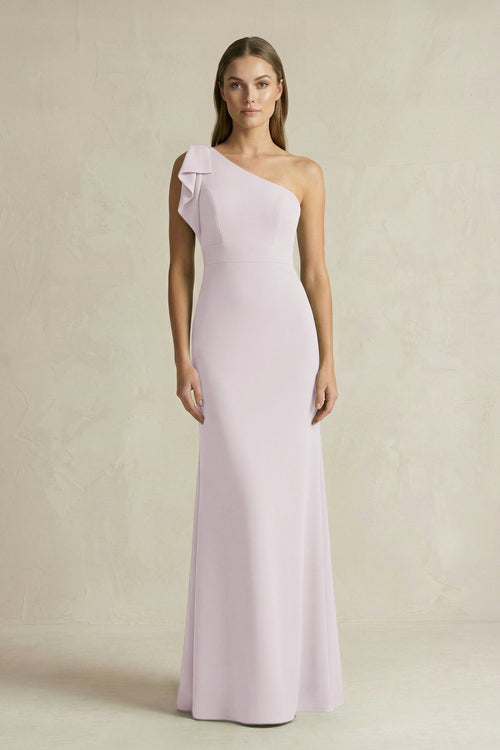 One - Shoulder Sheath Satin Long Bridesmaid Dress in Dusk - SHE IS ME Bridesmaid Dresses