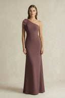 One - Shoulder Sheath Satin Long Bridesmaid Dress in Espresso - SHE IS ME Bridesmaid Dresses