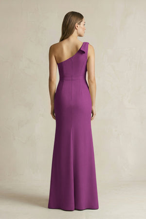 One - Shoulder Sheath Satin Long Bridesmaid Dress in Fig - SHE IS ME Bridesmaid Dresses
