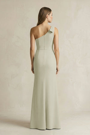 One - Shoulder Sheath Satin Long Bridesmaid Dress in Frost - KISS BRIDAL Bridesmaid Dresses