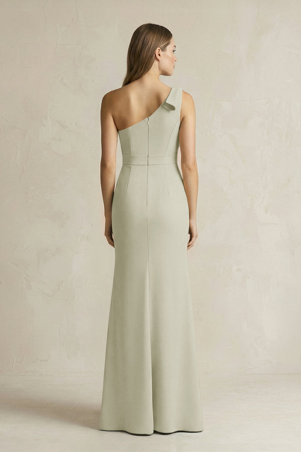 One - Shoulder Sheath Satin Long Bridesmaid Dress in Frost - KISS BRIDAL Bridesmaid Dresses