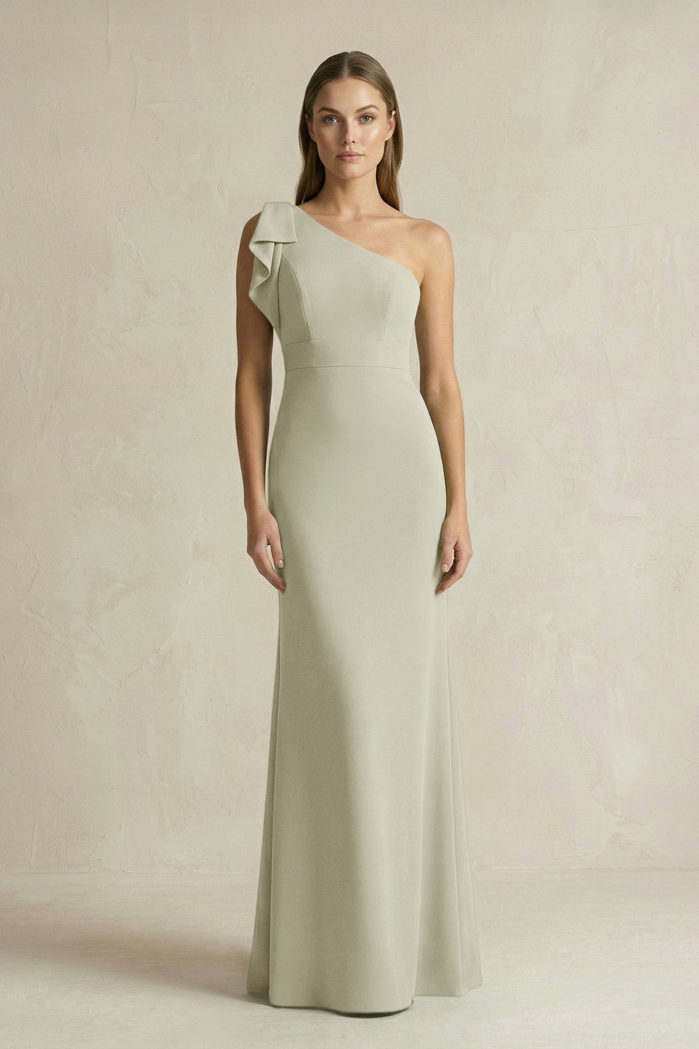 One - Shoulder Sheath Satin Long Bridesmaid Dress in Frost - KISS BRIDAL Bridesmaid Dresses
