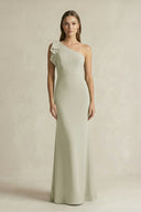 One - Shoulder Sheath Satin Long Bridesmaid Dress in Frost - KISS BRIDAL Bridesmaid Dresses