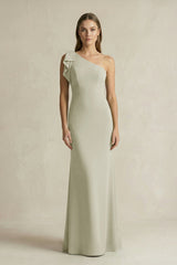 One - Shoulder Sheath Satin Long Bridesmaid Dress in Frost - KISS BRIDAL Bridesmaid Dresses