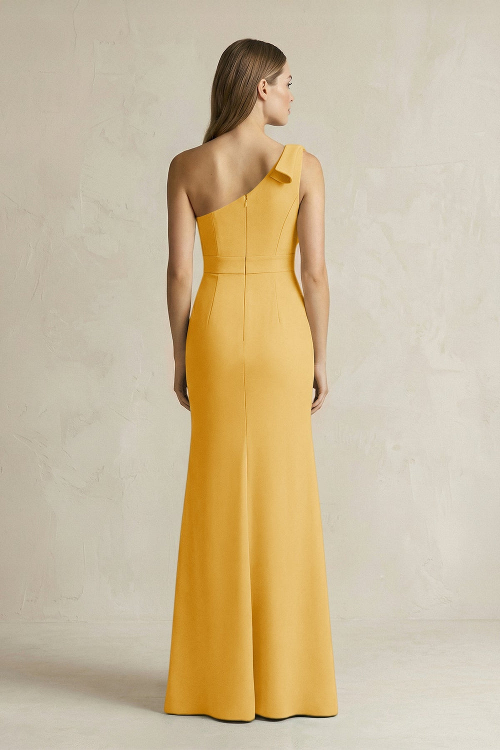 One - Shoulder Sheath Satin Long Bridesmaid Dress in Gold - KISS BRIDAL Bridesmaid Dresses