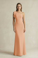 One - Shoulder Sheath Satin Long Bridesmaid Dress in Golden Champagne - KISS BRIDAL Bridesmaid Dresses