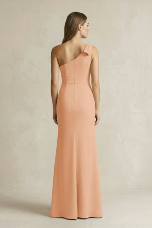 One - Shoulder Sheath Satin Long Bridesmaid Dress in Golden Champagne - KISS BRIDAL Bridesmaid Dresses