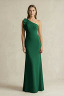 One - Shoulder Sheath Satin Long Bridesmaid Dress in Green - SHE IS ME Bridesmaid Dresses