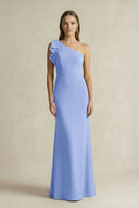One - Shoulder Sheath Satin Long Bridesmaid Dress in Ice - SHE IS ME Bridesmaid Dresses