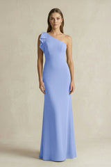 One - Shoulder Sheath Satin Long Bridesmaid Dress in Ice - KISS BRIDAL Bridesmaid Dresses