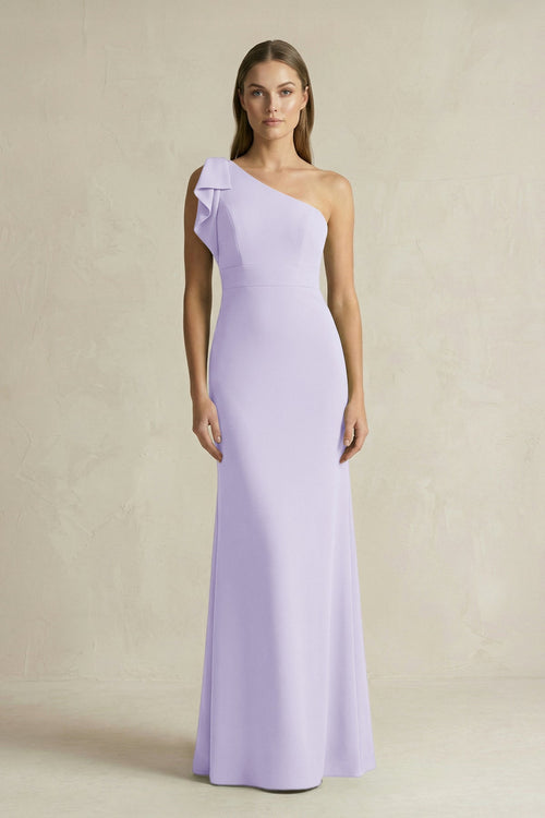 One - Shoulder Sheath Satin Long Bridesmaid Dress in Lavender - SHE IS ME Bridesmaid Dresses