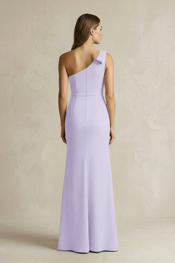 One - Shoulder Sheath Satin Long Bridesmaid Dress in Lavender - SHE IS ME Bridesmaid Dresses