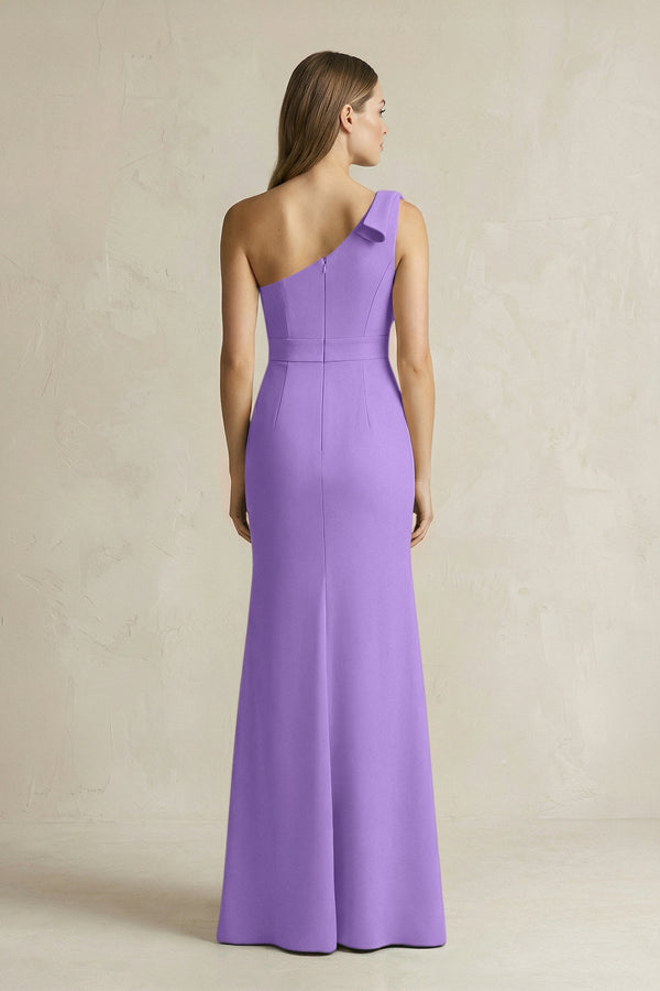 One - Shoulder Sheath Satin Long Bridesmaid Dress in Lilac - SHE IS ME Bridesmaid Dresses