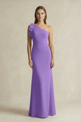 One - Shoulder Sheath Satin Long Bridesmaid Dress in Lilac - KISS BRIDAL Bridesmaid Dresses