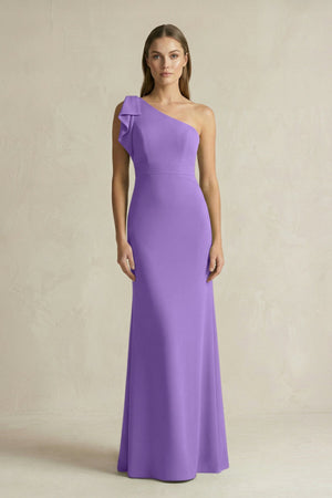 One - Shoulder Sheath Satin Long Bridesmaid Dress in Lilac - SHE IS ME Bridesmaid Dresses