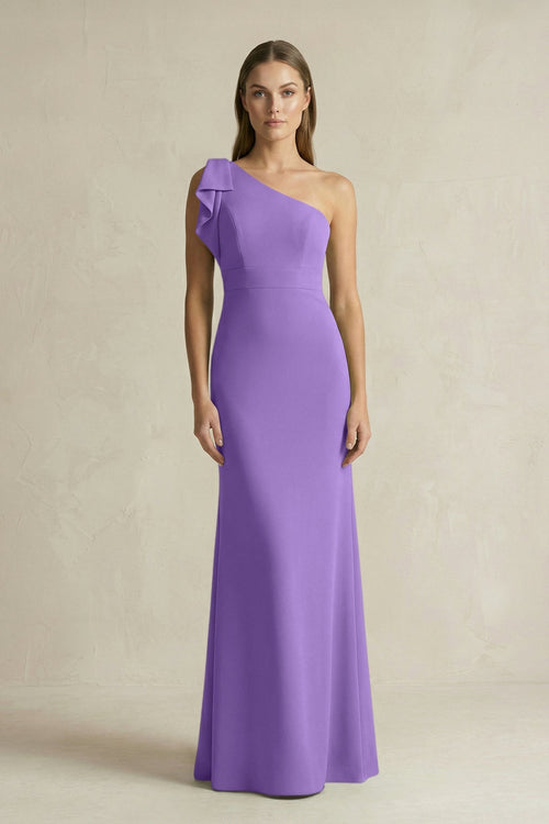 One - Shoulder Sheath Satin Long Bridesmaid Dress in Lilac - SHE IS ME Bridesmaid Dresses