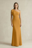 One - Shoulder Sheath Satin Long Bridesmaid Dress in Marigold - SHE IS ME Bridesmaid Dresses