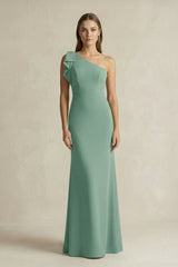 One - Shoulder Sheath Satin Long Bridesmaid Dress in Mint Green - KISS BRIDAL Bridesmaid Dresses