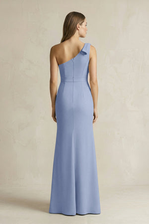 One - Shoulder Sheath Satin Long Bridesmaid Dress in Mist - SHE IS ME Bridesmaid Dresses