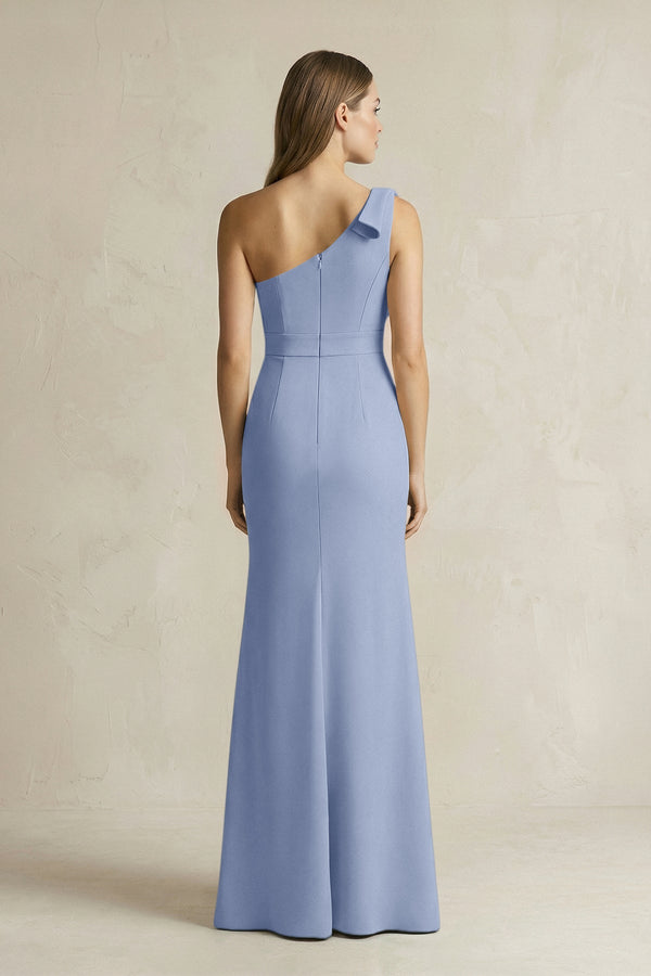 One - Shoulder Sheath Satin Long Bridesmaid Dress in Mist - SHE IS ME Bridesmaid Dresses
