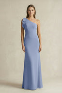 One - Shoulder Sheath Satin Long Bridesmaid Dress in Mist - SHE IS ME Bridesmaid Dresses