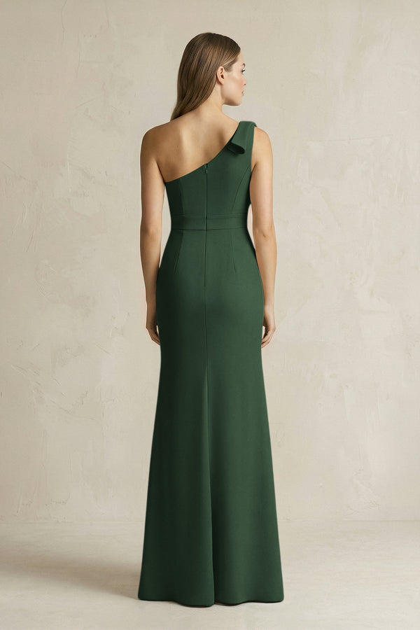 One - Shoulder Sheath Satin Long Bridesmaid Dress in Moss - SHE IS ME Bridesmaid Dresses