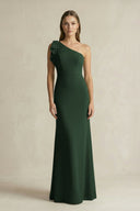 One - Shoulder Sheath Satin Long Bridesmaid Dress in Moss - SHE IS ME Bridesmaid Dresses