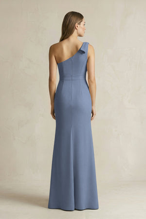 One - Shoulder Sheath Satin Long Bridesmaid Dress in Neptune - SHE IS ME Bridesmaid Dresses