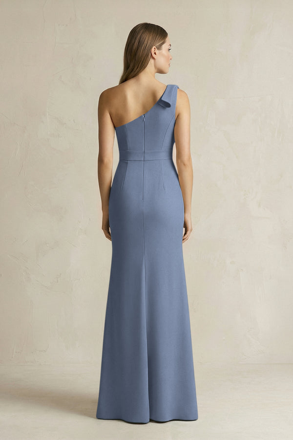 One - Shoulder Sheath Satin Long Bridesmaid Dress in Neptune - SHE IS ME Bridesmaid Dresses