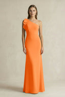 One - Shoulder Sheath Satin Long Bridesmaid Dress in Orange - SHE IS ME Bridesmaid Dresses