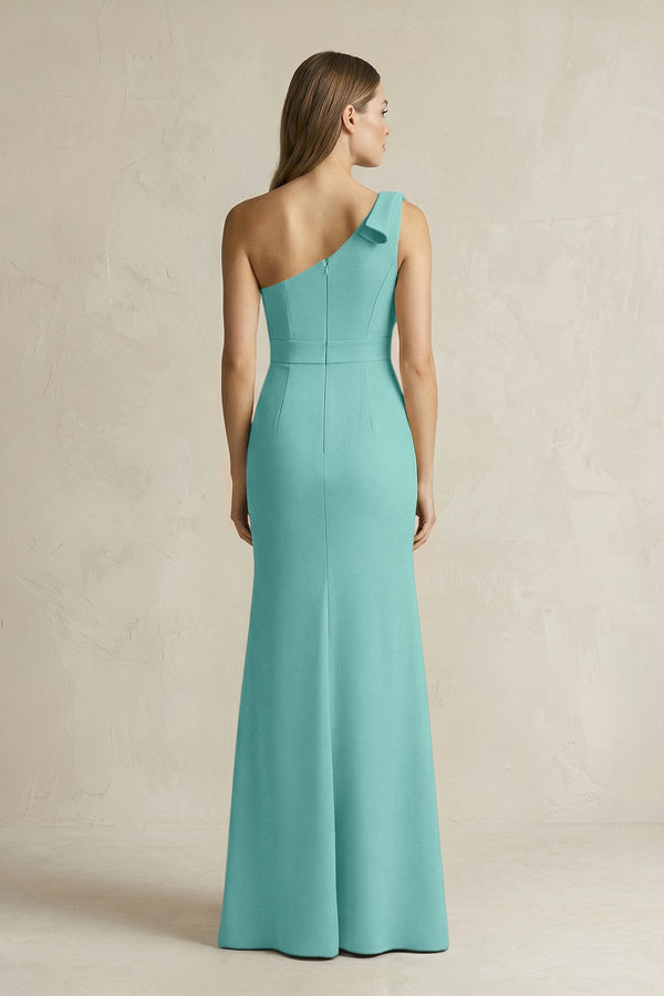 One - Shoulder Sheath Satin Long Bridesmaid Dress in Pale Pistachio - KISS BRIDAL Bridesmaid Dresses