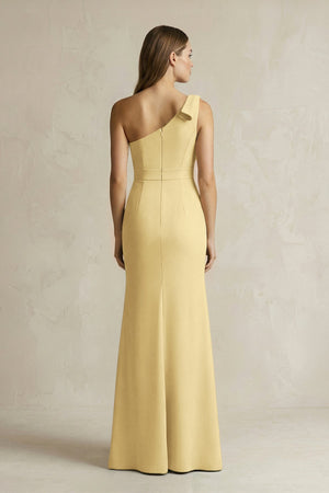 One - Shoulder Sheath Satin Long Bridesmaid Dress in Pastel Yellow - KISS BRIDAL Bridesmaid Dresses