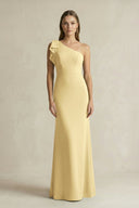 One - Shoulder Sheath Satin Long Bridesmaid Dress in Pastel Yellow - KISS BRIDAL Bridesmaid Dresses