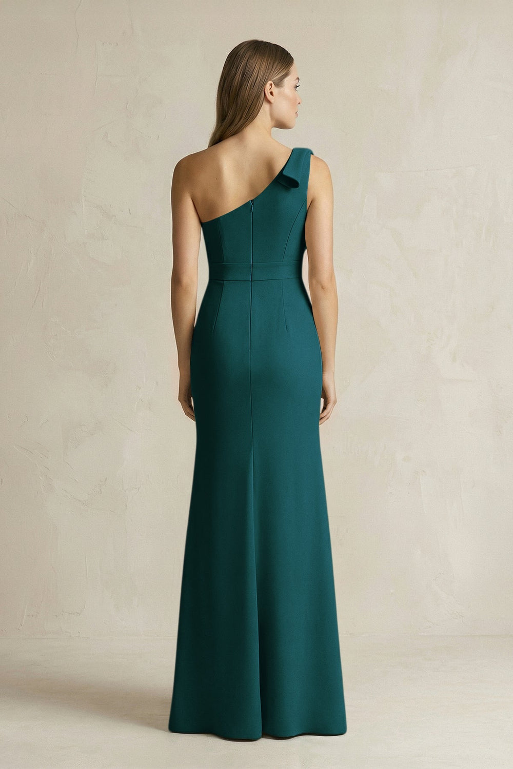 One - Shoulder Sheath Satin Long Bridesmaid Dress in Pine - KISS BRIDAL Bridesmaid Dresses