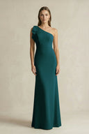 One - Shoulder Sheath Satin Long Bridesmaid Dress in Pine - SHE IS ME Bridesmaid Dresses