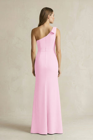 One - Shoulder Sheath Satin Long Bridesmaid Dress in Pink - SHE IS ME Bridesmaid Dresses