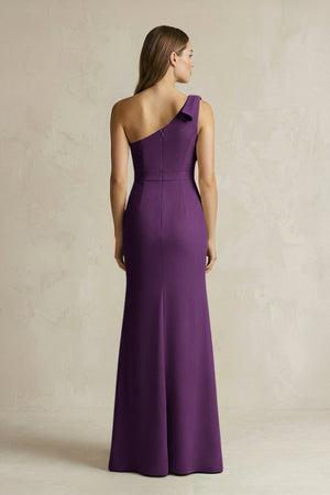 One - Shoulder Sheath Satin Long Bridesmaid Dress in Plum - SHE IS ME Bridesmaid Dresses