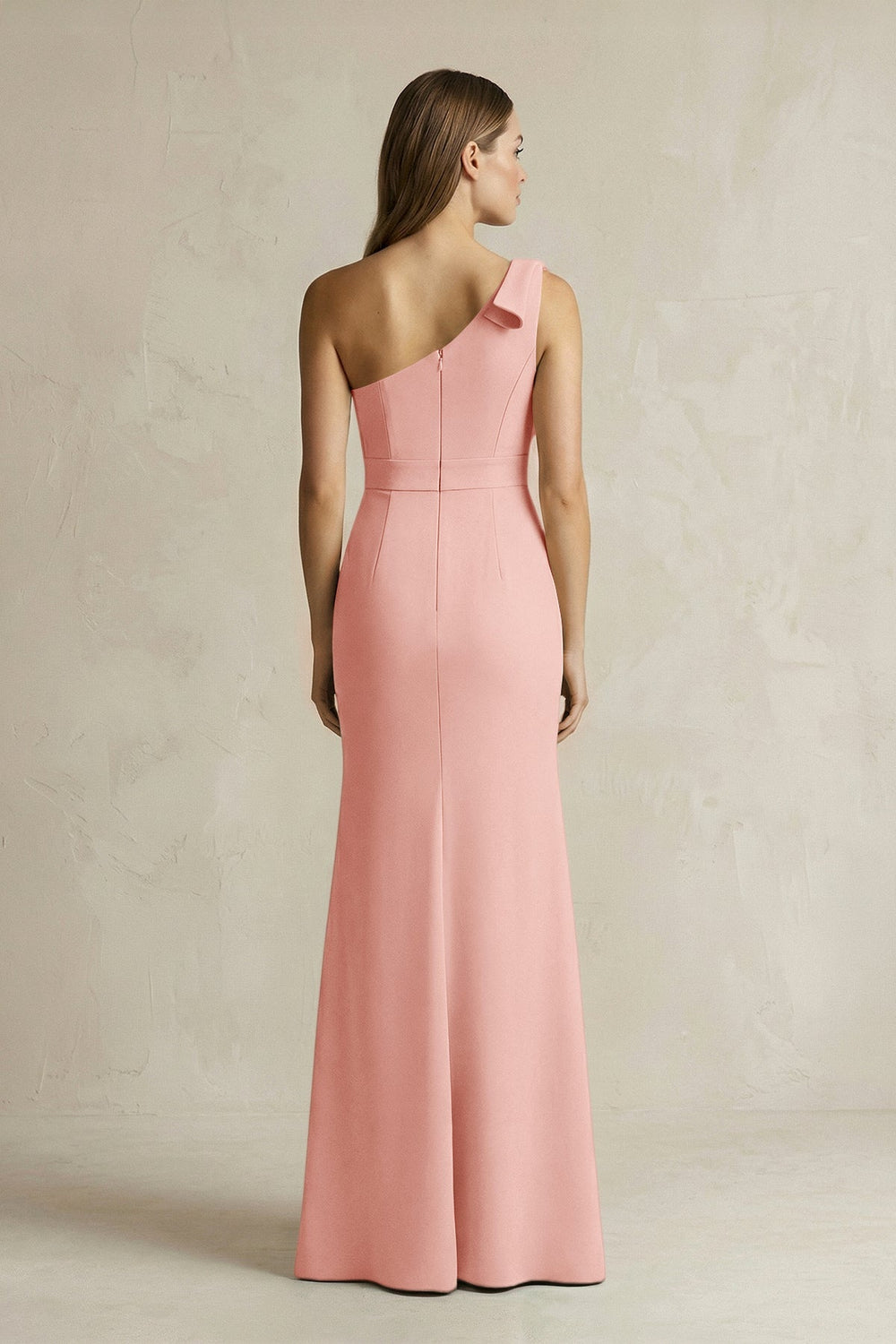 One - Shoulder Sheath Satin Long Bridesmaid Dress in Rose Petal - KISS BRIDAL Bridesmaid Dresses