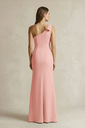 One - Shoulder Sheath Satin Long Bridesmaid Dress in Rose Petal - KISS BRIDAL Bridesmaid Dresses