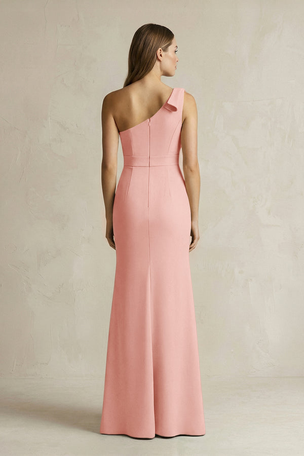 One - Shoulder Sheath Satin Long Bridesmaid Dress in Rose Petal - KISS BRIDAL Bridesmaid Dresses