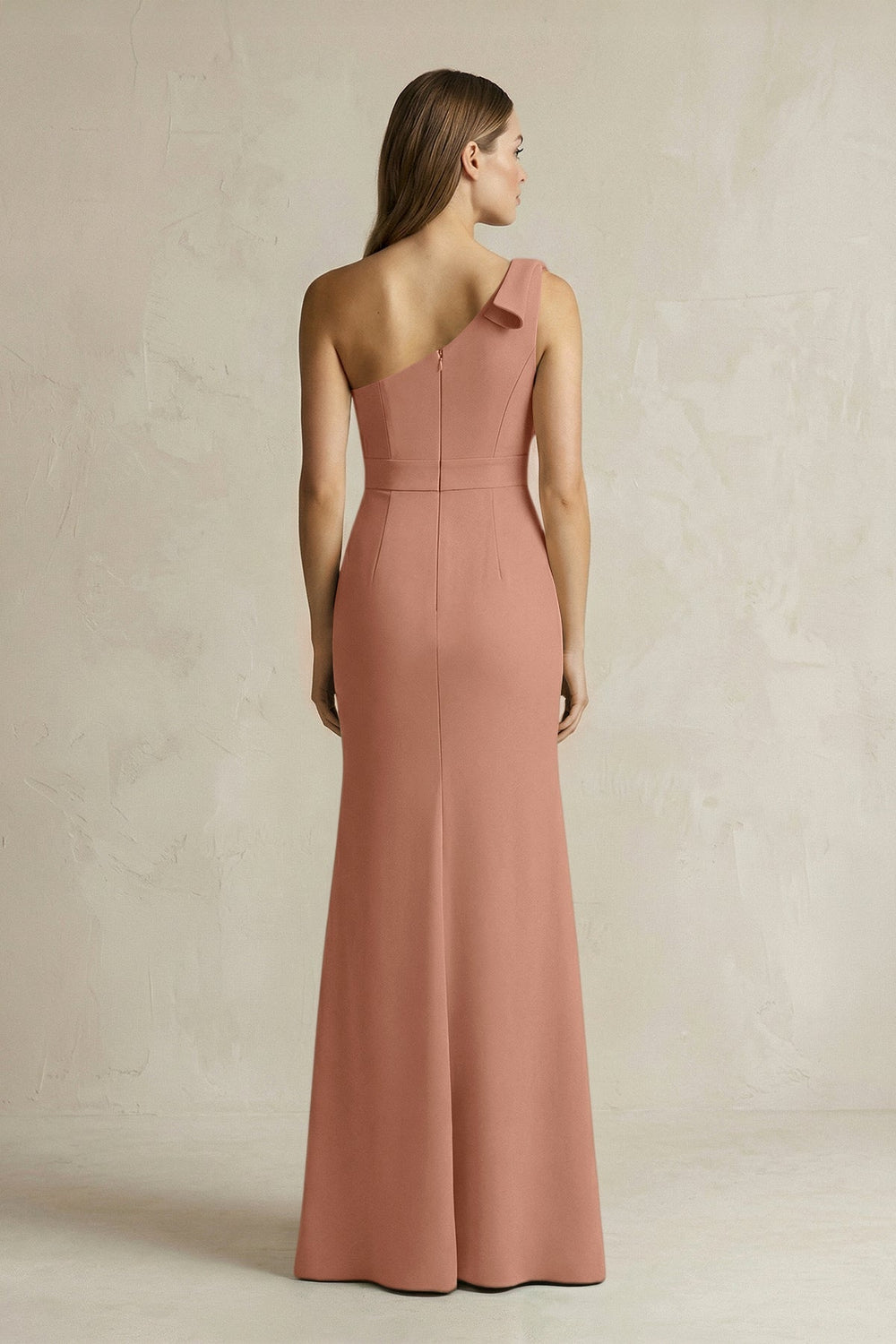 One - Shoulder Sheath Satin Long Bridesmaid Dress in Rosette - KISS BRIDAL Bridesmaid Dresses